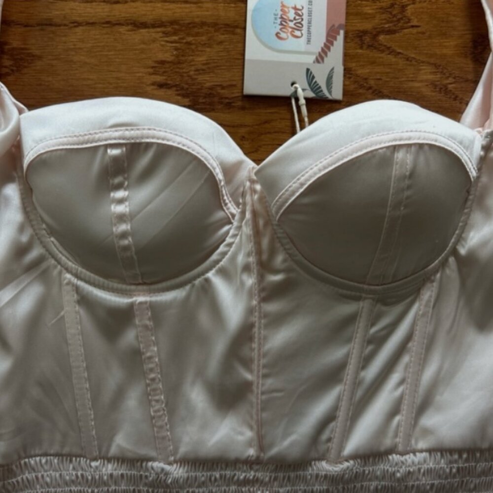 Smocked Off Shoulder Puff Mini Dress Ivory Off White Cream M NWT Copper Closet - Picture 4 of 5